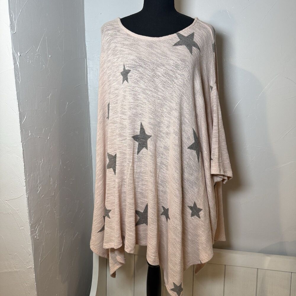 Jodifl Poncho Blouse Light Pink Stars Women’s Medium Boho Beach Cover Coastal